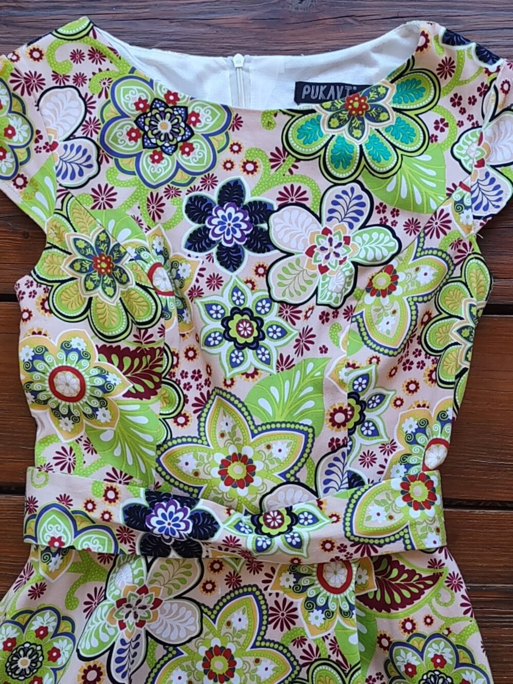 Pukavt Floral Dress Fit & Flare Sz XSmall 'Flower Power' Mod Indie Retro Hippie - Picture 5 of 11